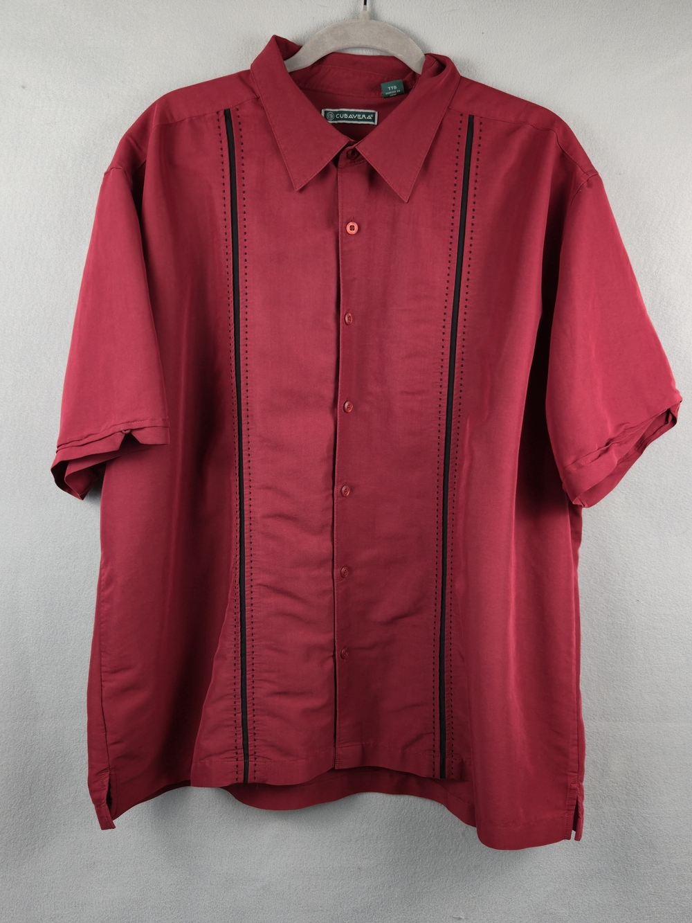 Cubavera Mens XXL Red Short Sleeve Button Front Guayabera Shirt Charlie Sheen
